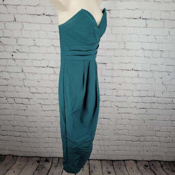 Lovers + Friends Green Strapless Asymmetric Slit Stretch Midi Dress USA Medium M - Picture 14 of 15
